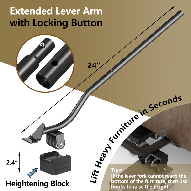 ONEON Furniture Lifter Mover Tool by ONEON, 24"" Furniture Lifter for Use with Furniture Sliders & Furniture Movers (Black) - Image 2